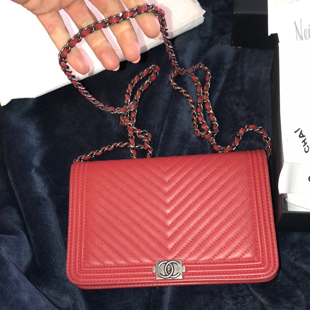 Authentic Chanel Red Chevron crossbody